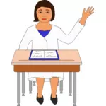 Drawing of girl raises hand in class to ask a question