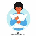 Sleepy girl is holiding a pillow