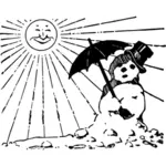 Snow man holding umbrella vector drawing
