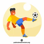 Soccer player kicks the ball