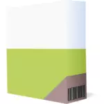 Vectorillustratie van paarse en groene software doos met barcode