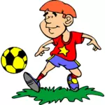 Komické chlapec hraje fotbal vektorový obrázek