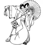 זוג יפני בריקוד הזז ציור וקטורי