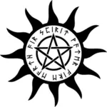 Vektor grafis dari pentagram di dalam matahari symbo
