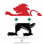 紋章のライオンにシリアの旗
