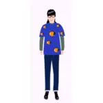 Векторная иллюстрация модные девушки в голубой t рубашка с оранжевой узором