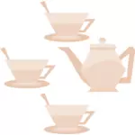Imagine vectorială de trei cesti de ceai şi ceainic