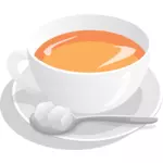 האיור וקטור של כוס תה מוגש על צלחת עם סוכר, כפית