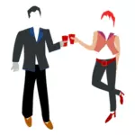 Vector image of couple having a drink toast