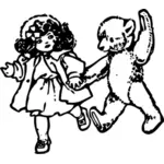 Teddybär und Puppe
