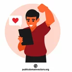 Teenager celebrating a like on social media