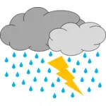 Vektorbild av två moln med regn och belysning väder ikon