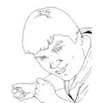 Vector graphics of line art of a young man at a table