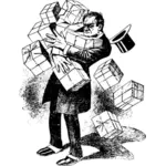 Illustration vectorielle de l'homme en train de transporter trop de boîtes