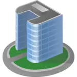 Graphiques vectoriels d'immeuble tour de bureaux avec de l'herbe