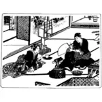 Vector illustration of traditional Japanese tea scene