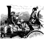 Vector imge van twee jongens gebonden aan een locomotief