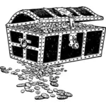 Vector image of overfilled treasure chest in black and white