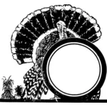 Vector drawing of turkey holding a round frame