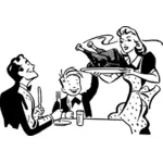 Vector clip art of woman serving turkey to family