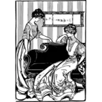 Vector graphics of two Victorian women in living room