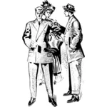 Vectorul miniatură de doi bărbaţi şi o doamnă în costume