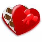 Vectorillustratie van Rode hartvormige chocolade vak halve open