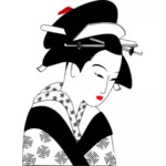 Япония женщина в черно-белый векторный рисунок