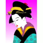 Japanese woman in colorful kimono vector drawing