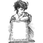 Señora victoriana sosteniendo una imagen prediseñada marco vector
