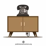 Table de chevet vintage et téléphone