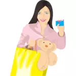 Clipart vetorial de menina com cartão e saco