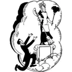 Illustrazione vettoriale di uomo inginocchiato davanti a sua moglie su piedistallo