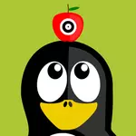 Pingüino con manzana en la cabeza del vector ilustración