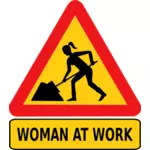 Woman at work road sign