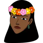Dibujo de mujer con un collar de flores hawaiano vectorial