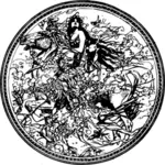Vektorgrafikk utklipp av dame som rir en hest på en mynt