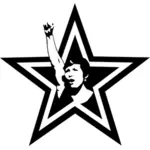 Ilustração em vetor de proleteriat mulher levantando o punho através de uma estrela