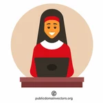Woman wearing hijab working