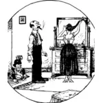 Image vectorielle de femme peignant les cheveux devant son mari