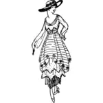 70er Jahre Frau in ein Party-Kleid mit Hut-Vektor-ClipArts