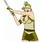 Vektor ClipArt-bilder av medeltida kvinnliga krigare