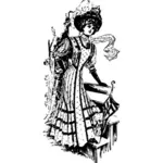 Imagem vetorial de mulher elegante, sobre escadas de madeira