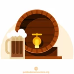 Wooden barrel and a glass of beer