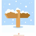 Wooden sign covered with snow