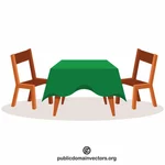 Bord med grön duk