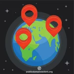 World globe location pins