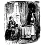 Illustration av kvinnliga tjänare och älskarinna