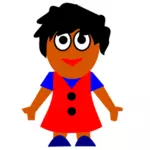 Vektor Klipart šťastný Afro-American dívka v červených šatech