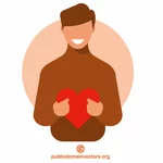 Young man holding a heart